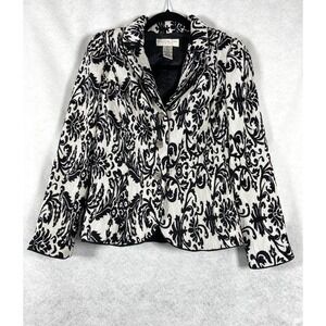 Jackie Jon Jacket Women's 4 Black White Blazer Quilted  Baroque Floral Artsy